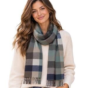 Urban Outfitters Seafoam Green Plaid Scarf with Fringe Rectangle Outdoor